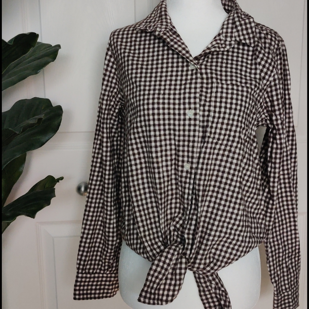 A) NWOT, Madewell flannel tie front plaid longsleeve - Picture 3 of 11
